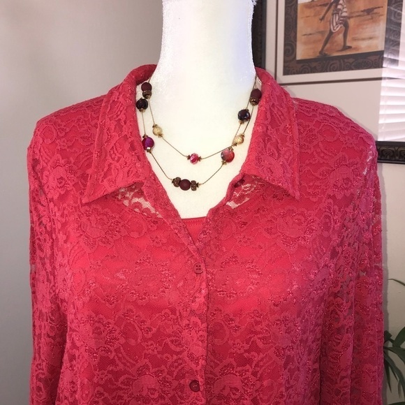 Dialogue 2pc Lace Long Sleeve Blouse & Tank Set 1X - Picture 2 of 8